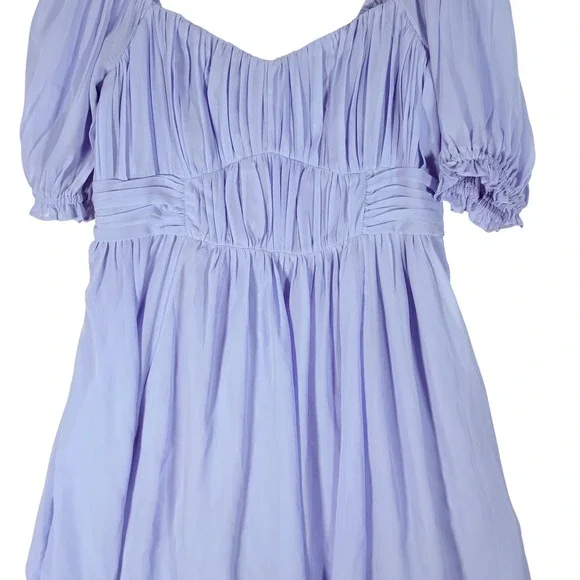 Abercrombie Chiffon Puff Sleeve Sheer Mini Dress sz L Periwinkle fairy babydoll - Picture 3 of 11